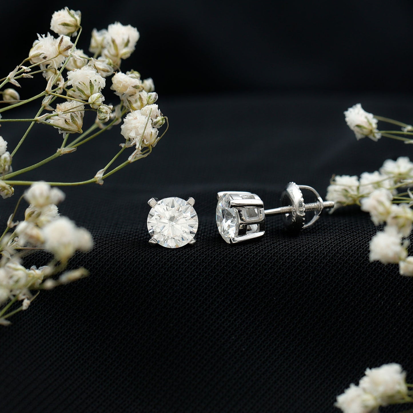 2 Carat Moissanite Solitaire Stud Earrings in Silver