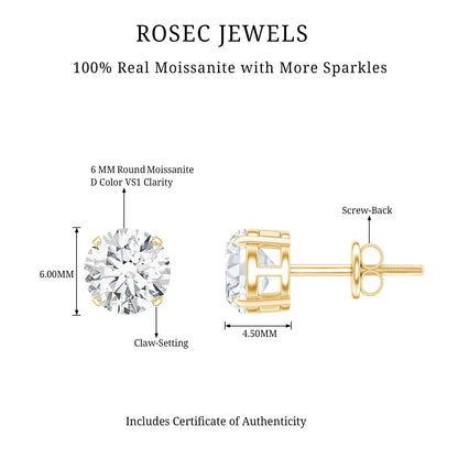 2 Carat Moissanite Solitaire Stud Earrings with Screw Backs