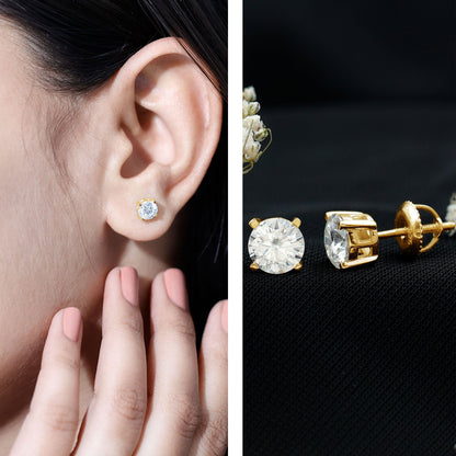 2 Carat Moissanite Solitaire Stud Earrings with Screw Backs