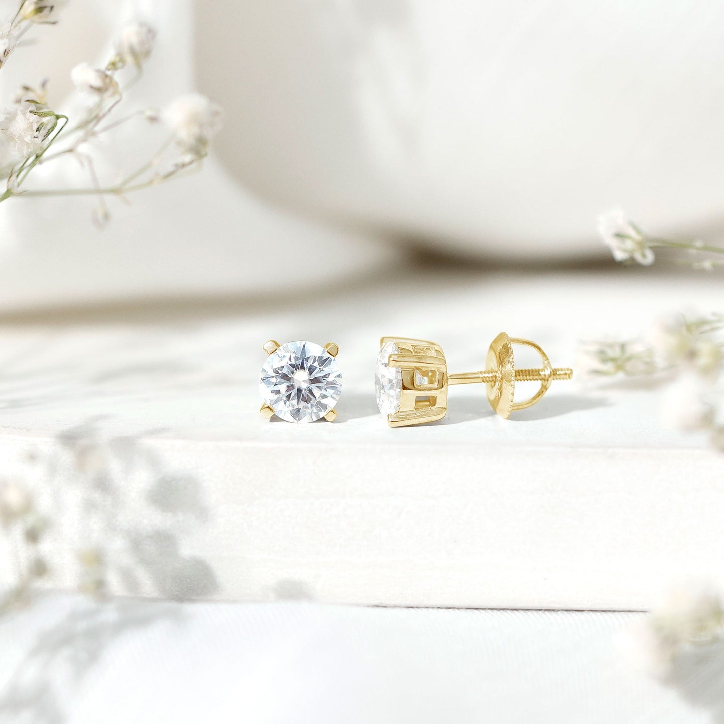 2 Carat Moissanite Solitaire Stud Earrings with Screw Backs
