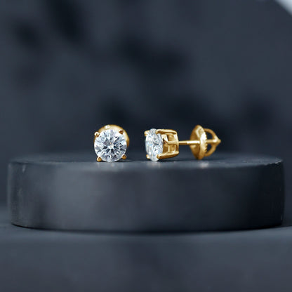 2 Carat Moissanite Solitaire Stud Earrings with Screw Backs