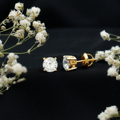 2 Carat Moissanite Solitaire Stud Earrings with Screw Backs