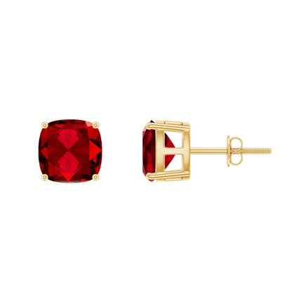 4 Carat Cushion Cut Created Ruby Solitaire Stud Earrings