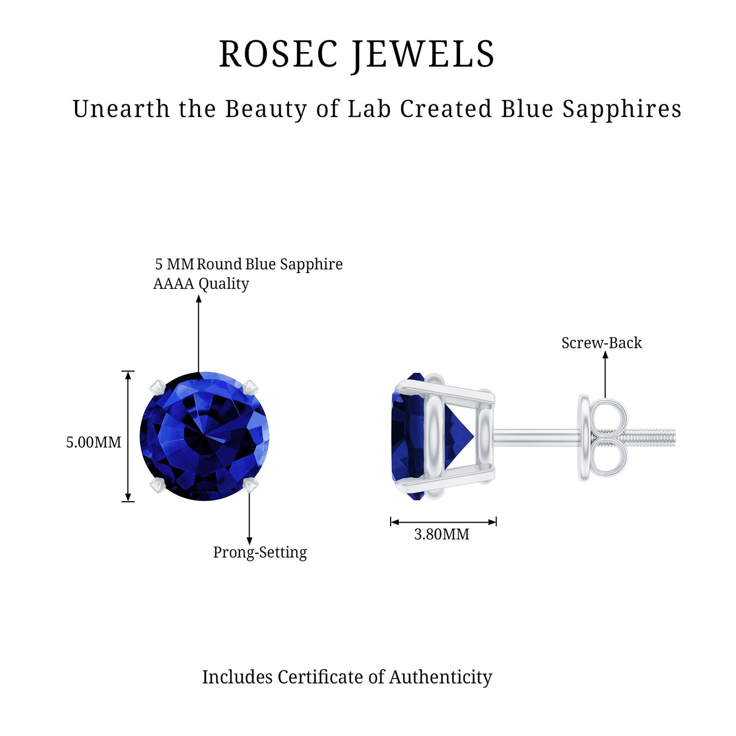 Womens Lab Created Blue Sapphire Solitaire Stud Earrings
