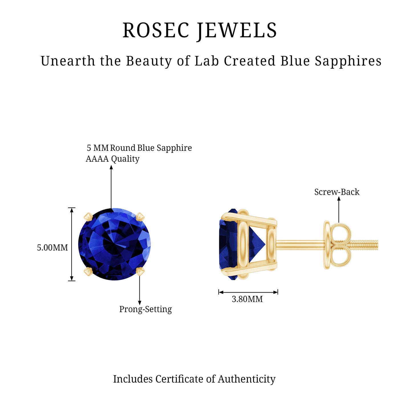 Womens Lab Created Blue Sapphire Solitaire Stud Earrings