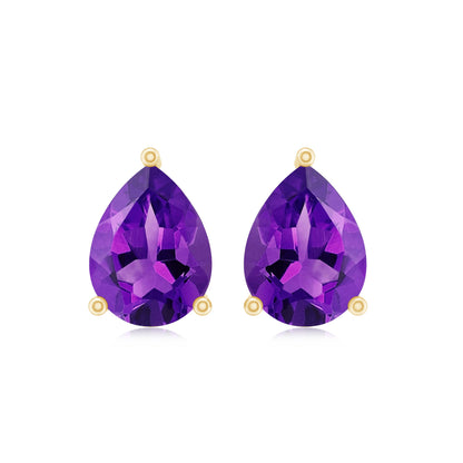 Natural Pear Shape Amethyst Teardrop Stud Earrings