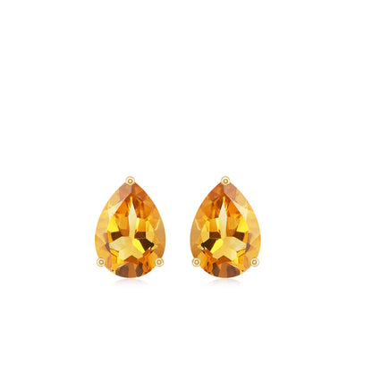 Natural Pear Shape Citrine November Birthstone Stud Earrings