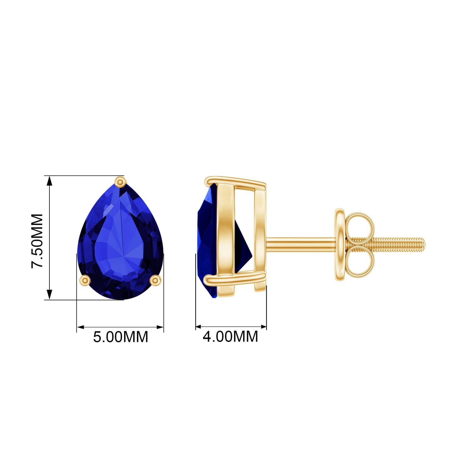 3.2 Carat Pear Cut Created Blue Sapphire Solitaire Stud Earrings