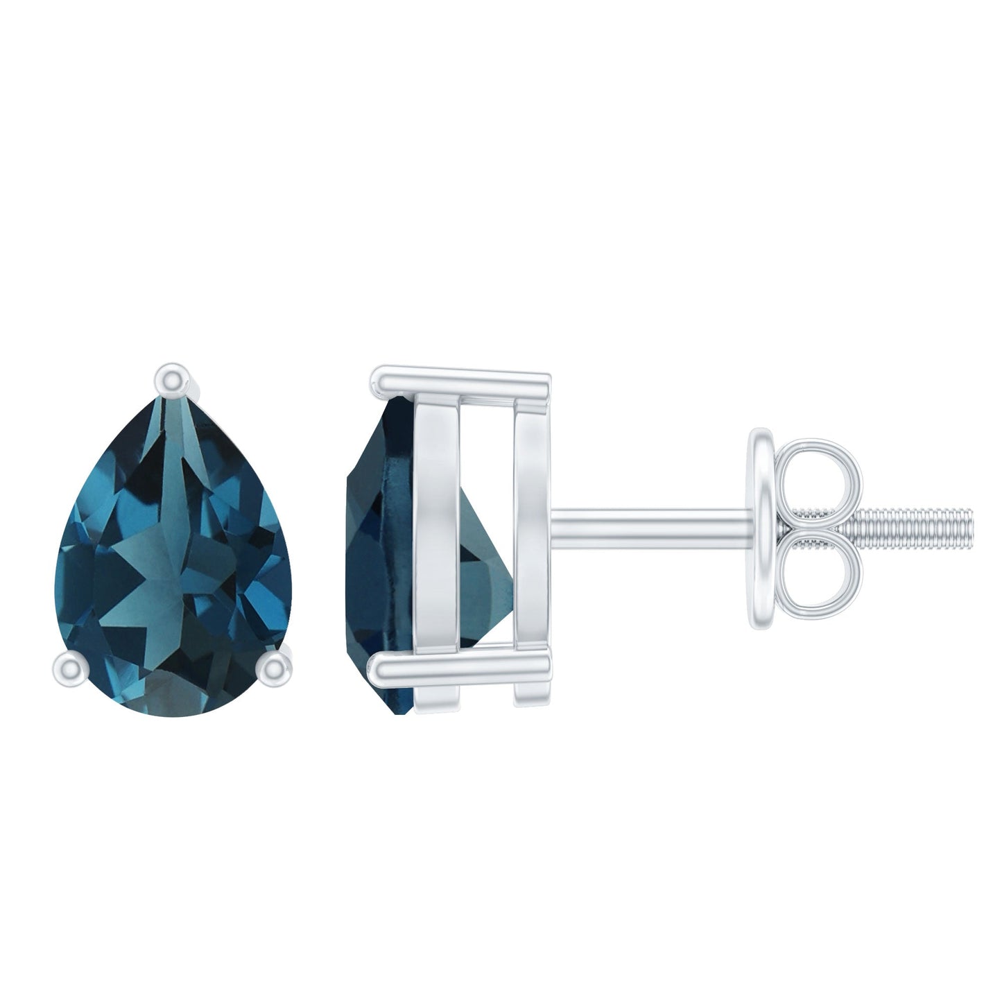 1.5 Carat Pear Shape London Blue Topaz Teardrop Stud Earrings
