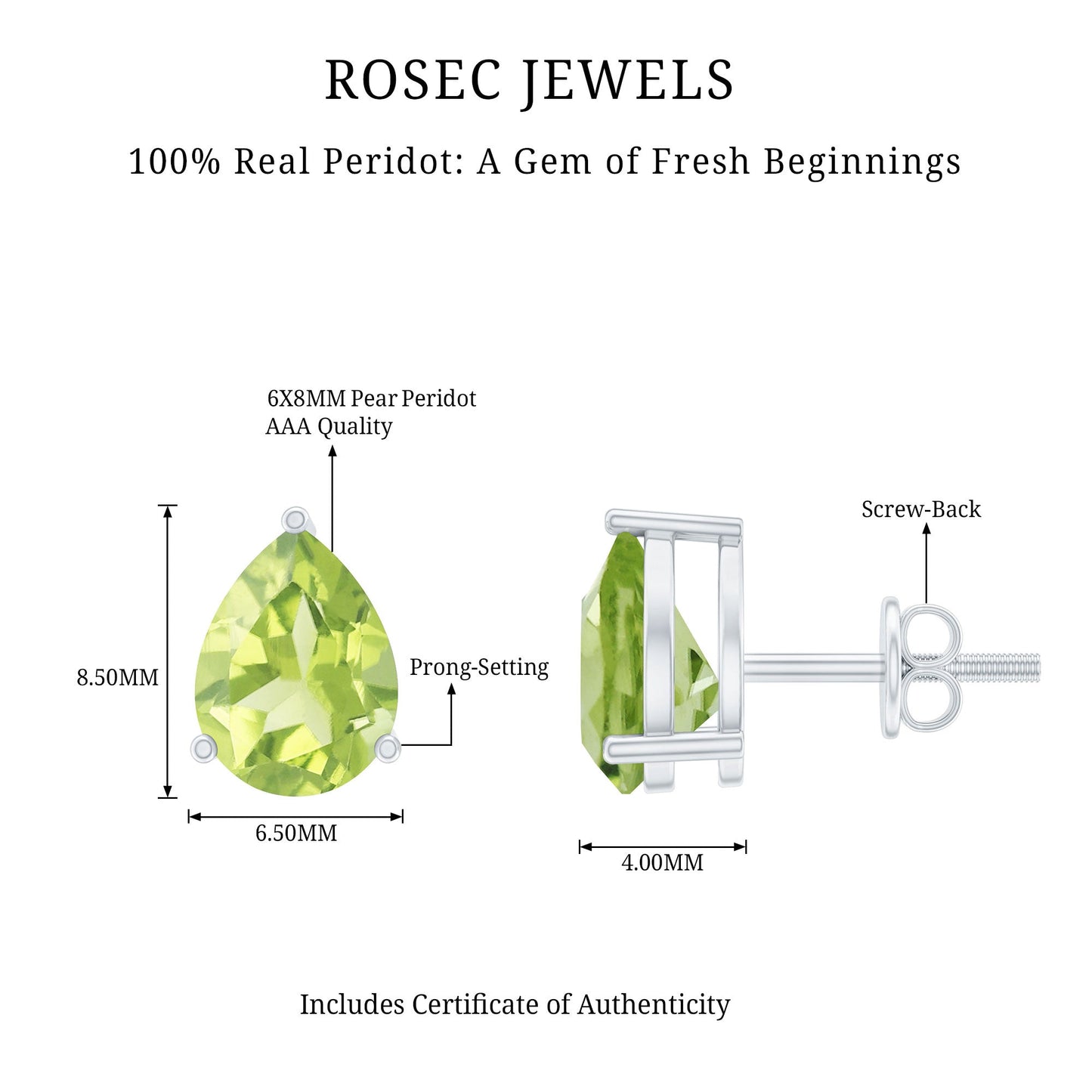 Natural Pear Shape 2 Carat Peridot August Birthstone Earrings
