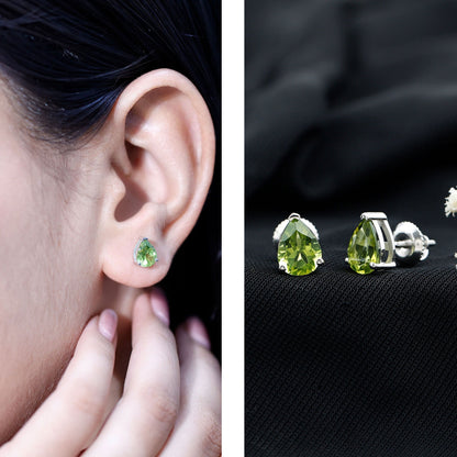 Natural Pear Shape 2 Carat Peridot August Birthstone Earrings