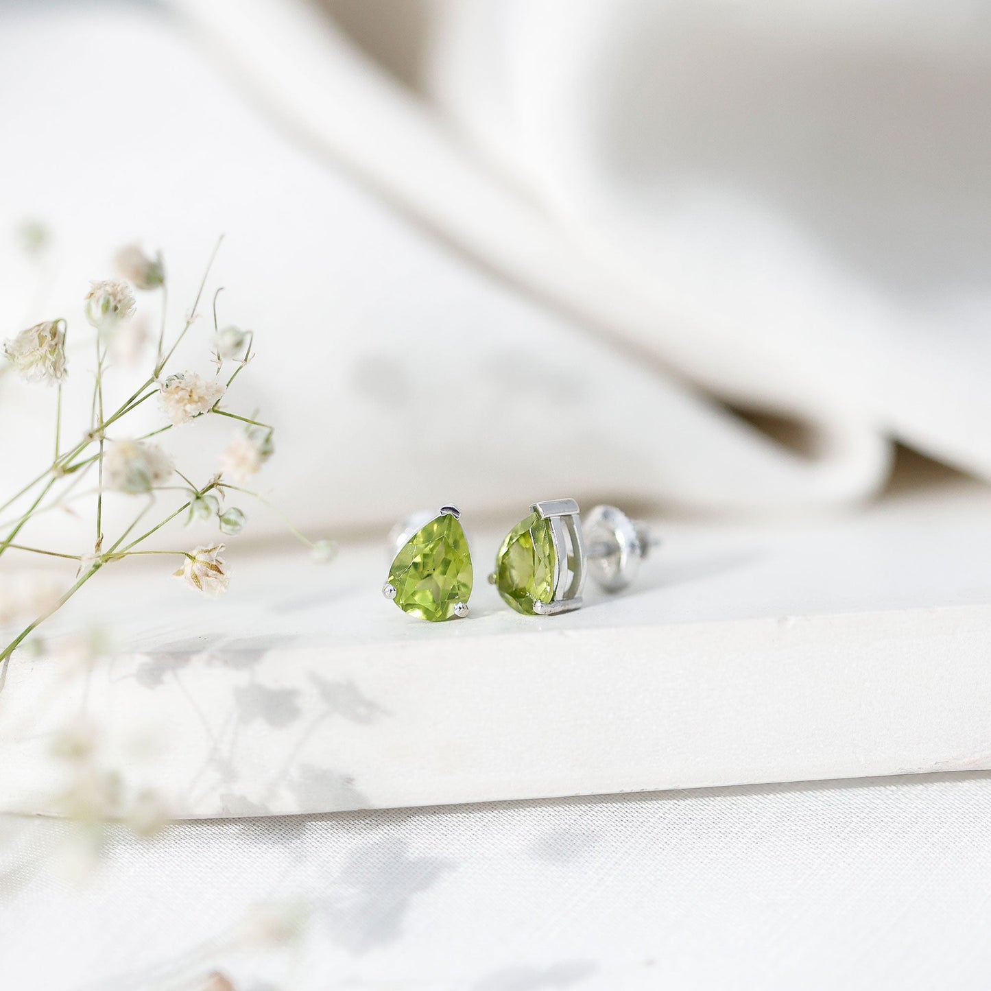Natural Pear Shape 2 Carat Peridot August Birthstone Earrings