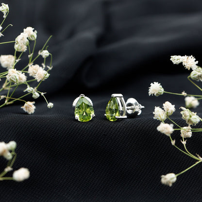 Natural Pear Shape 2 Carat Peridot August Birthstone Earrings