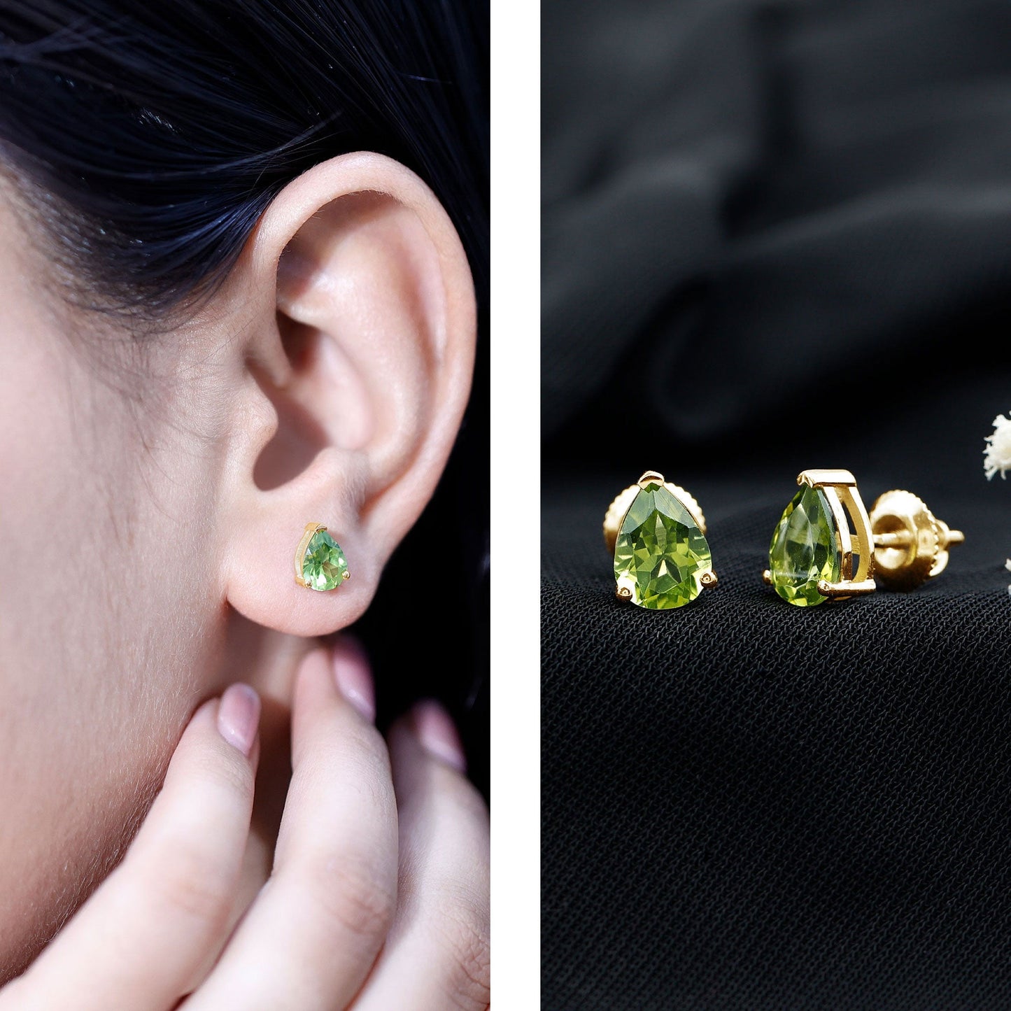 Natural Pear Shape 2 Carat Peridot August Birthstone Earrings