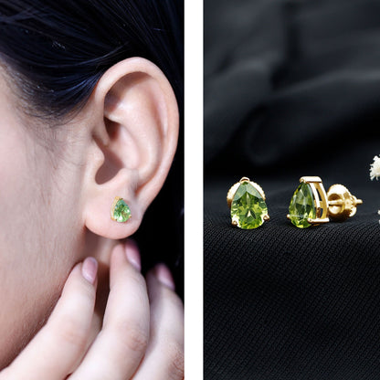 Natural Pear Shape 2 Carat Peridot August Birthstone Earrings
