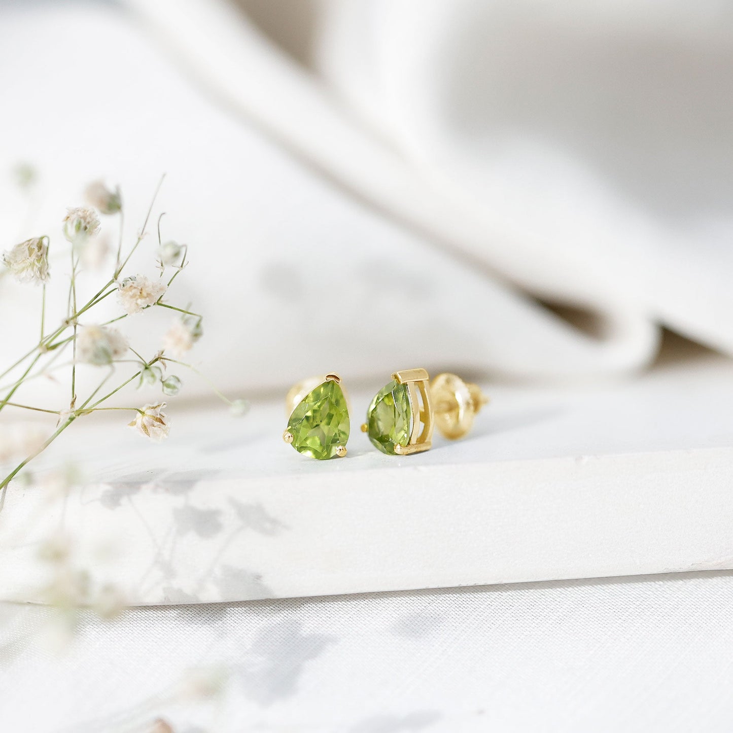 Natural Pear Shape 2 Carat Peridot August Birthstone Earrings