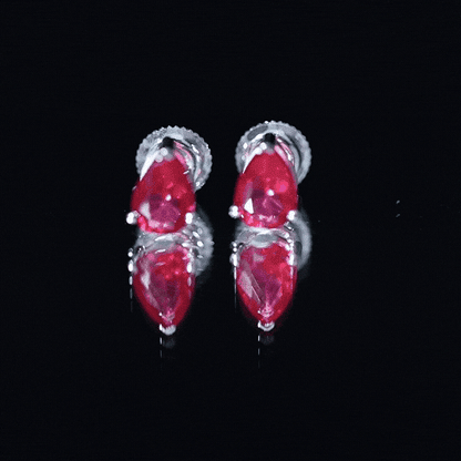 Solitaire 1.5 Carat Pear Shaped Lab Created Ruby Stud Earrings