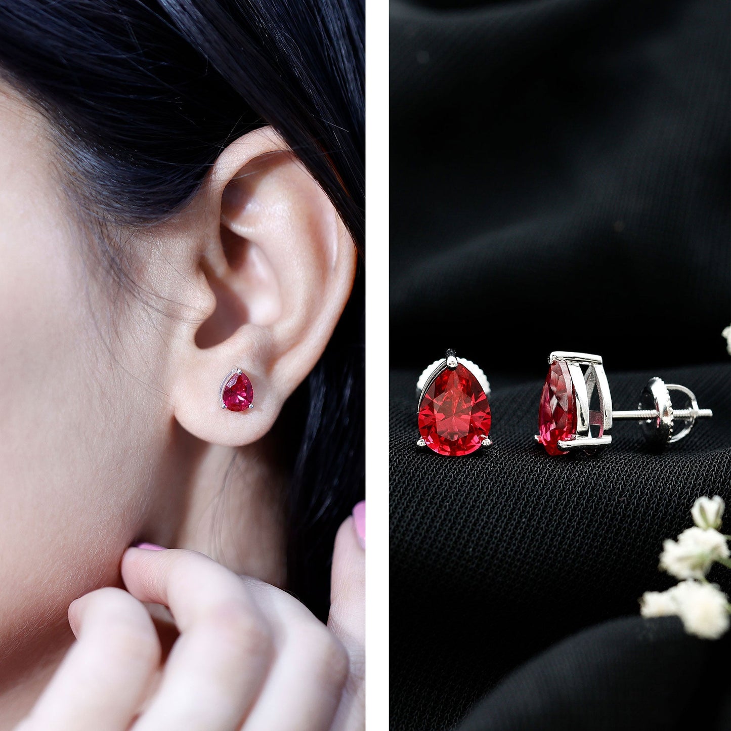 2 Carat Lab Created Ruby Teardrop Stud Earrings for Women