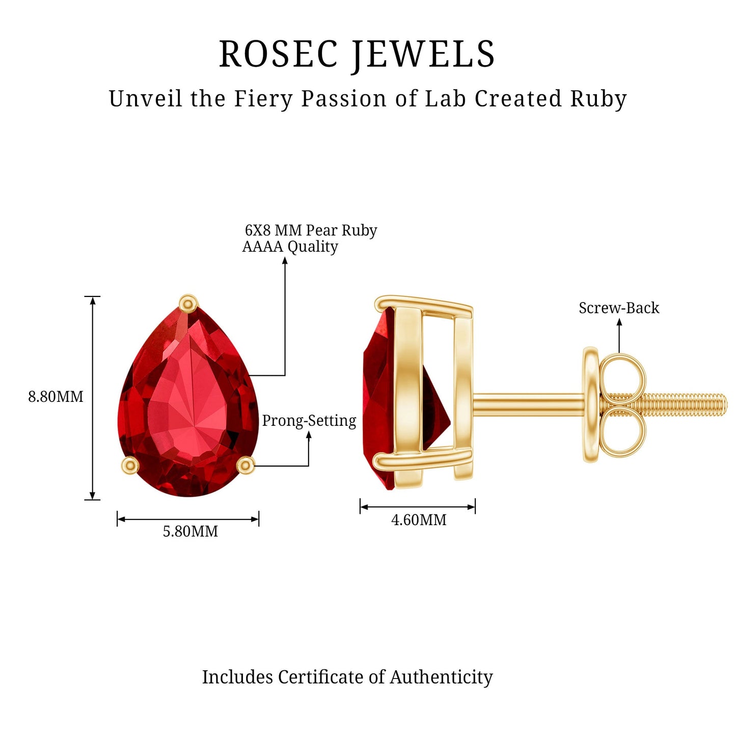 2 Carat Lab Created Ruby Teardrop Stud Earrings for Women