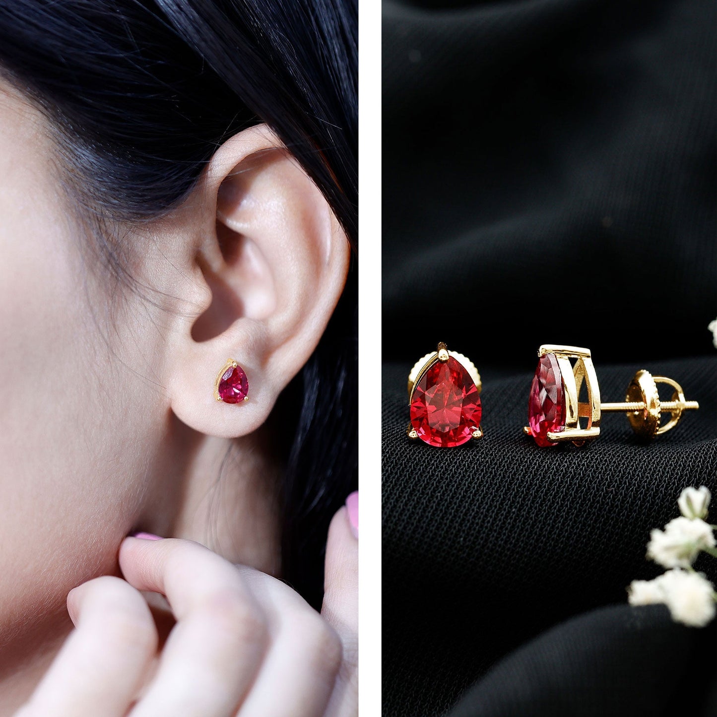 2 Carat Lab Created Ruby Teardrop Stud Earrings for Women