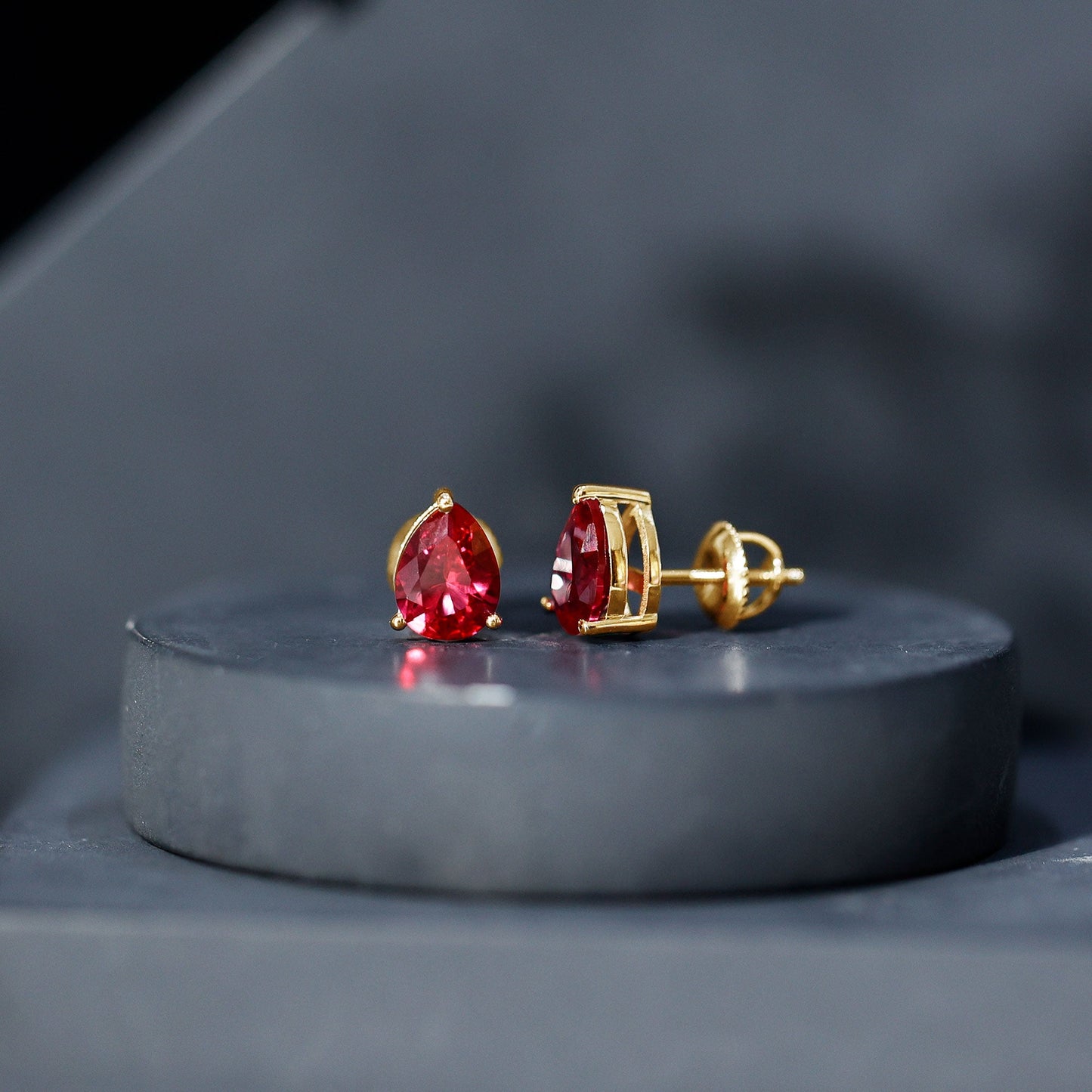 2 Carat Lab Created Ruby Teardrop Stud Earrings for Women