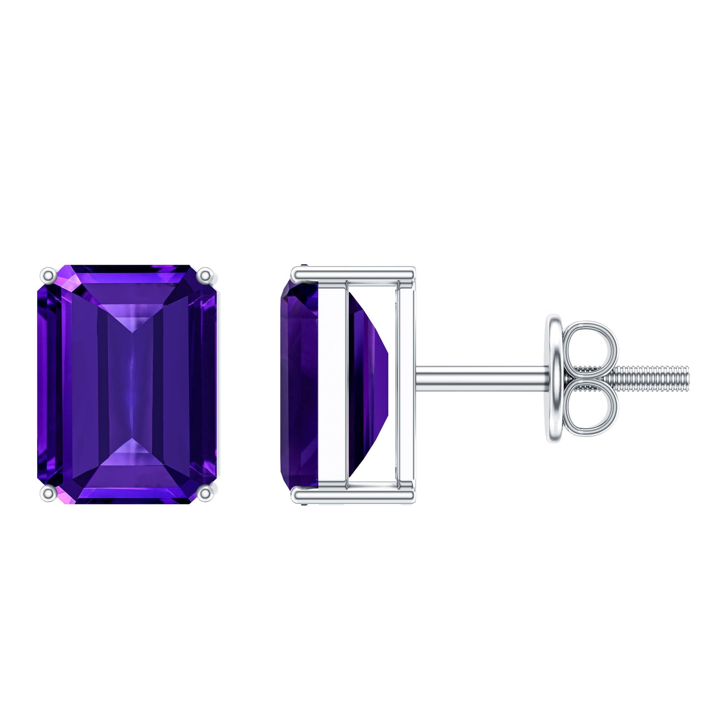 2.8 Carat Emerald Cut Amethyst Solitaire Stud Earrings