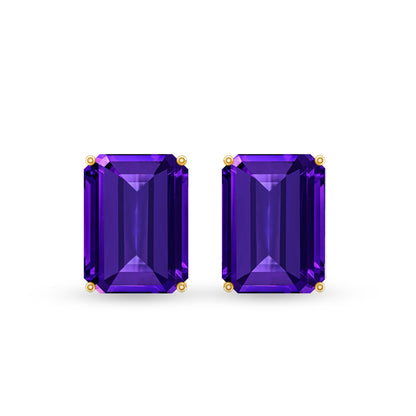 2.8 Carat Emerald Cut Amethyst Solitaire Stud Earrings