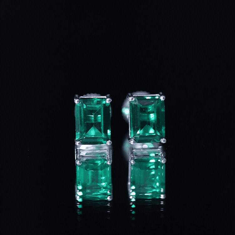 3.3 Carat Emerald Cut Lab Grown Emerald Solitaire Stud Earrings