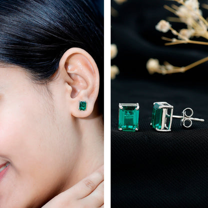 3.3 Carat Emerald Cut Lab Grown Emerald Solitaire Stud Earrings