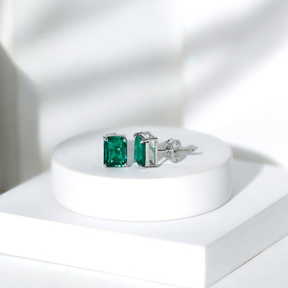 3.3 Carat Emerald Cut Lab Grown Emerald Solitaire Stud Earrings