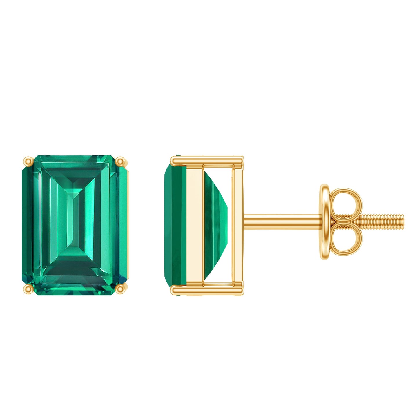 3.3 Carat Emerald Cut Lab Grown Emerald Solitaire Stud Earrings