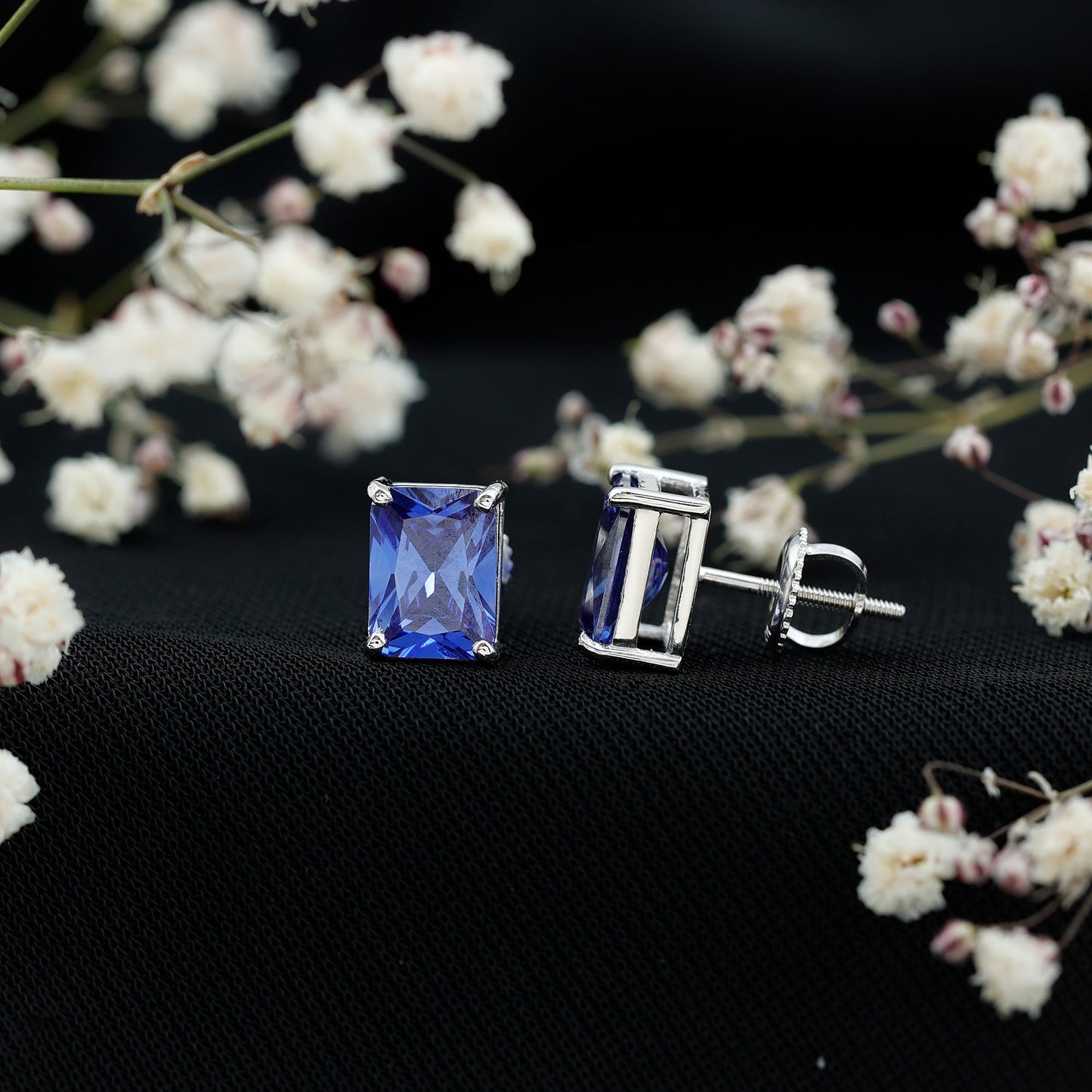 3.5 CT Emerald Cut Lab Created Blue Sapphire Big Stud Earrings