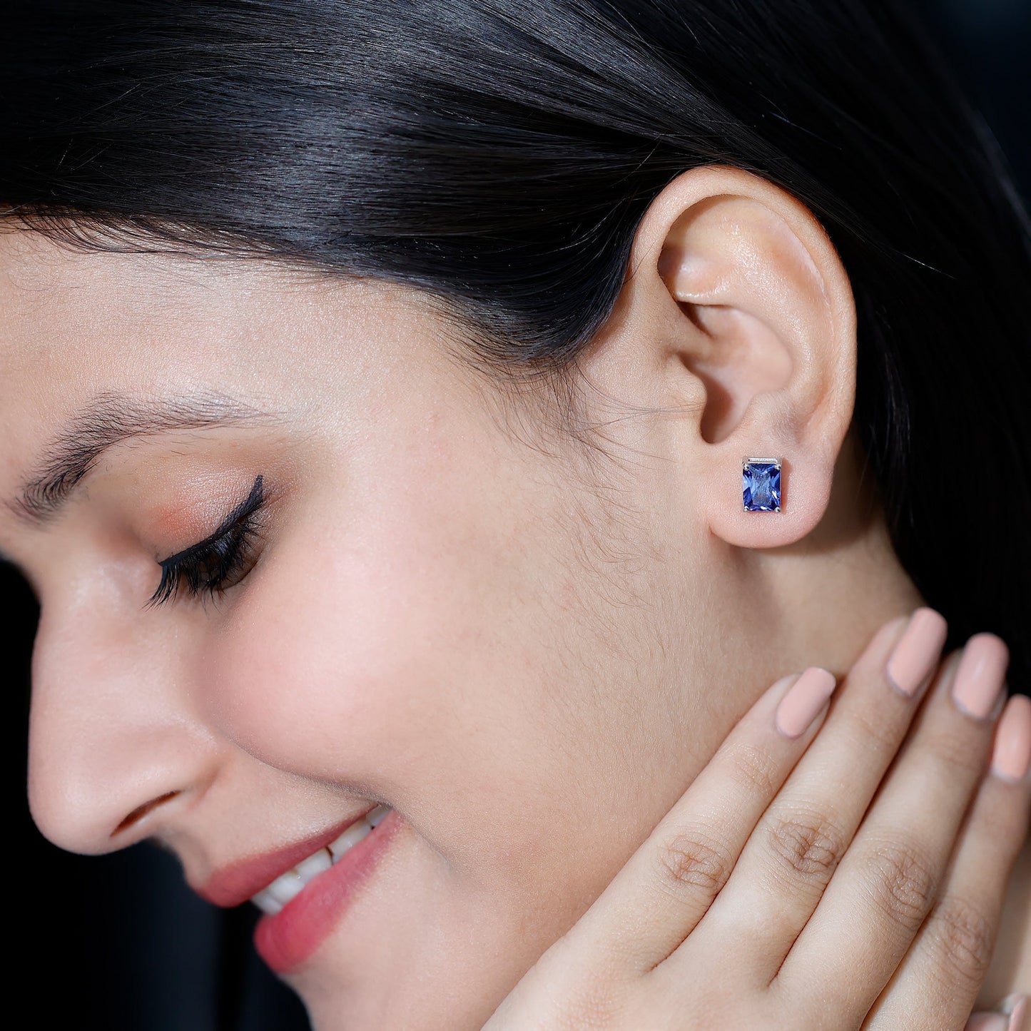 3.5 CT Emerald Cut Lab Created Blue Sapphire Big Stud Earrings