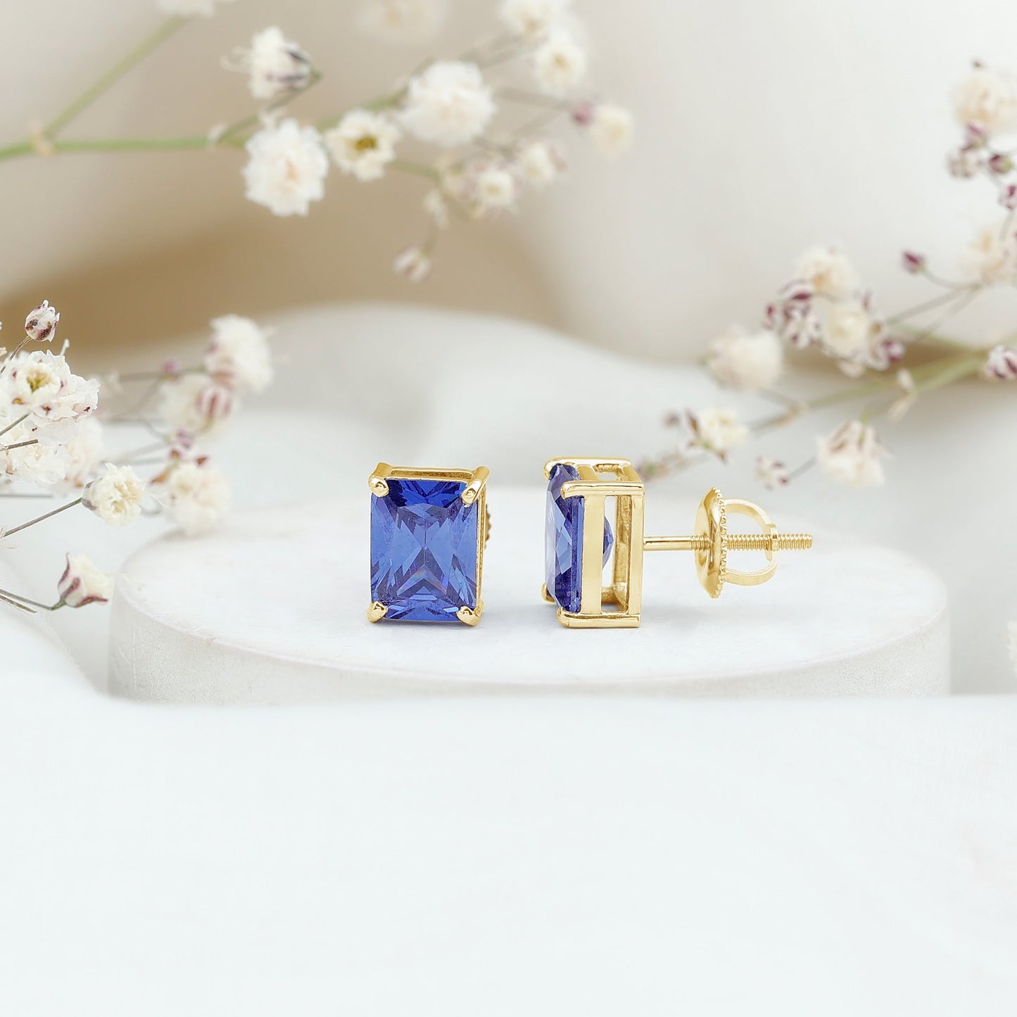 3.5 CT Emerald Cut Lab Created Blue Sapphire Big Stud Earrings