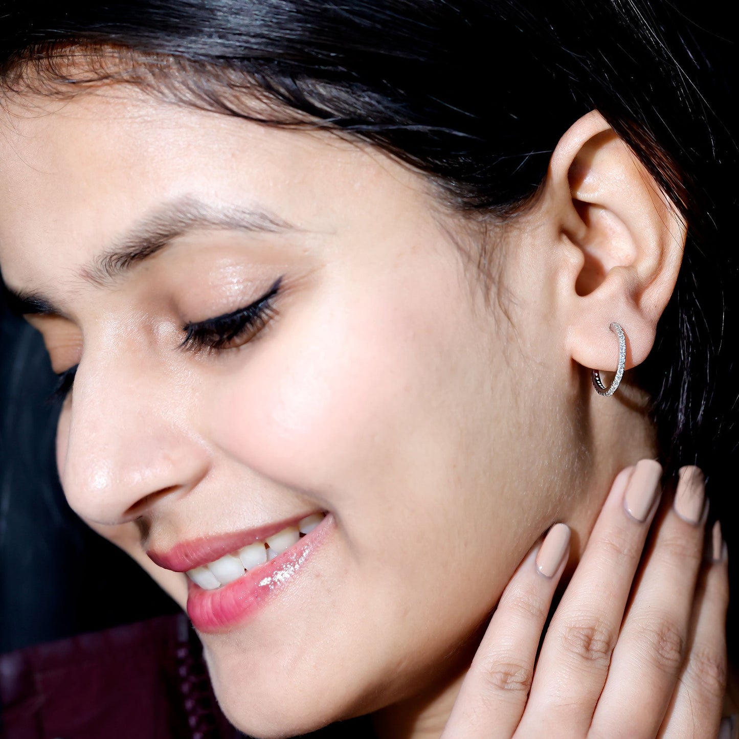 Round Shaped Diamond Hoop Earrings