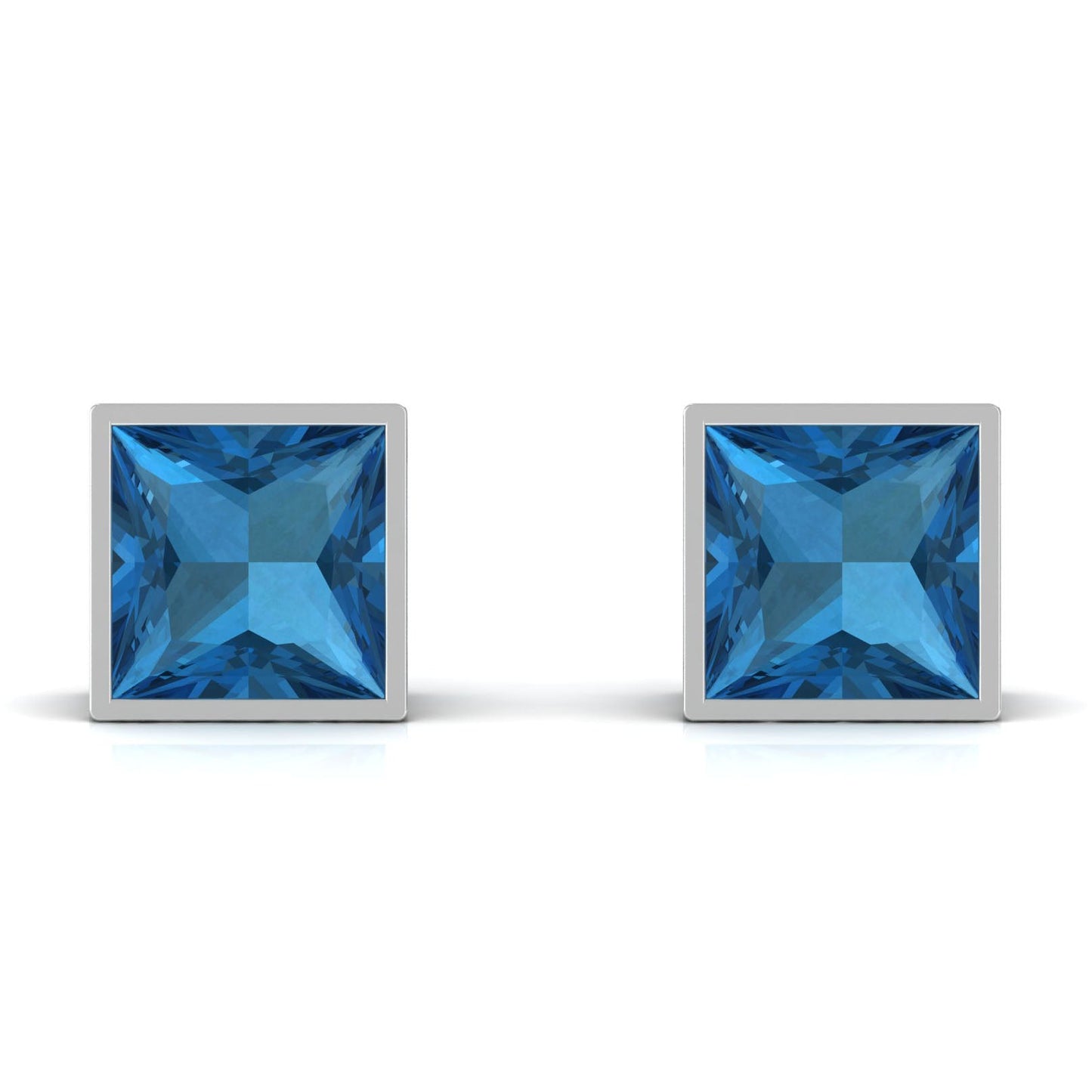 2 CT Princess Cut London Blue Topaz Solitaire Stud Earrings