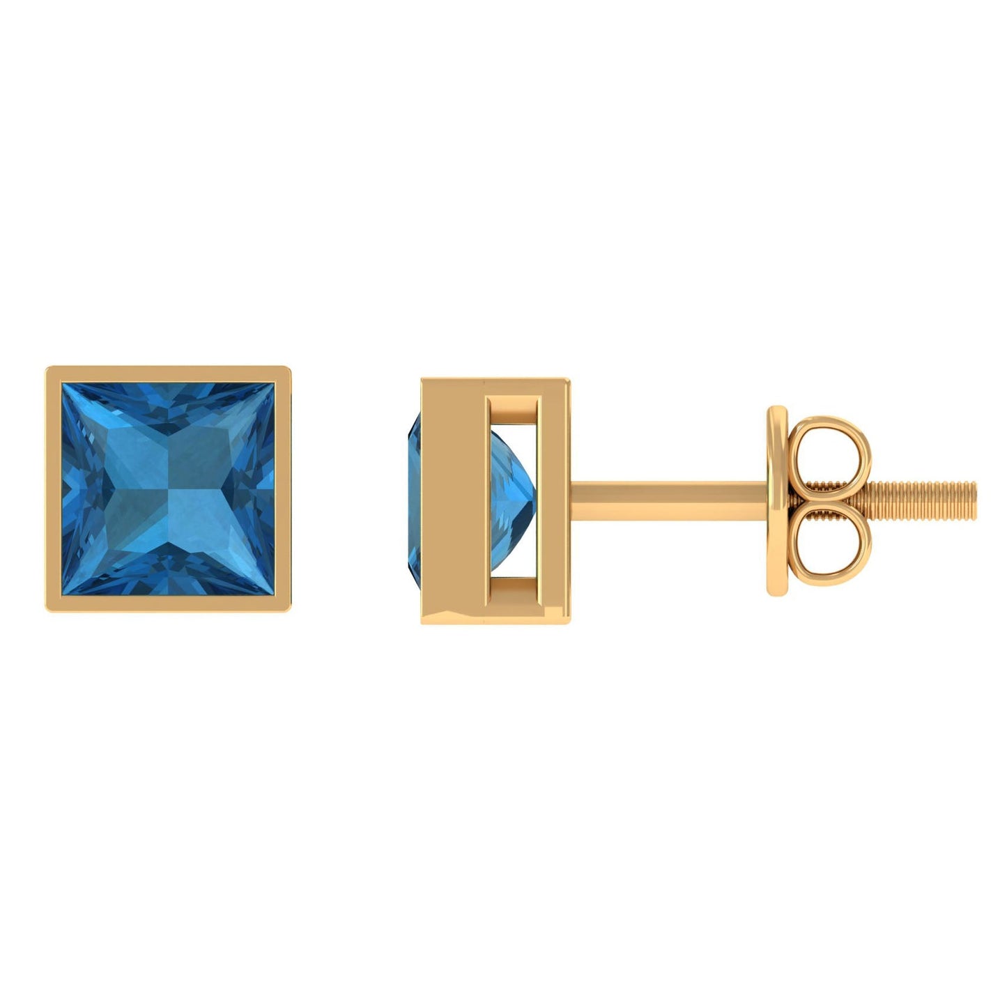 2 CT Princess Cut London Blue Topaz Solitaire Stud Earrings