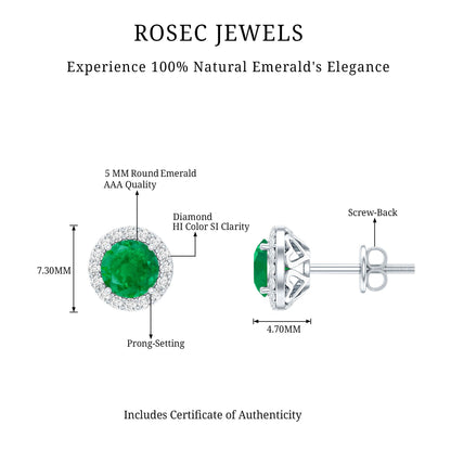 Halo Stud Earrings with Emerald and Diamond