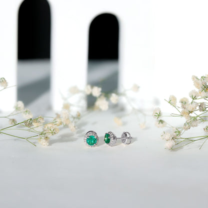 Halo Stud Earrings with Emerald and Diamond