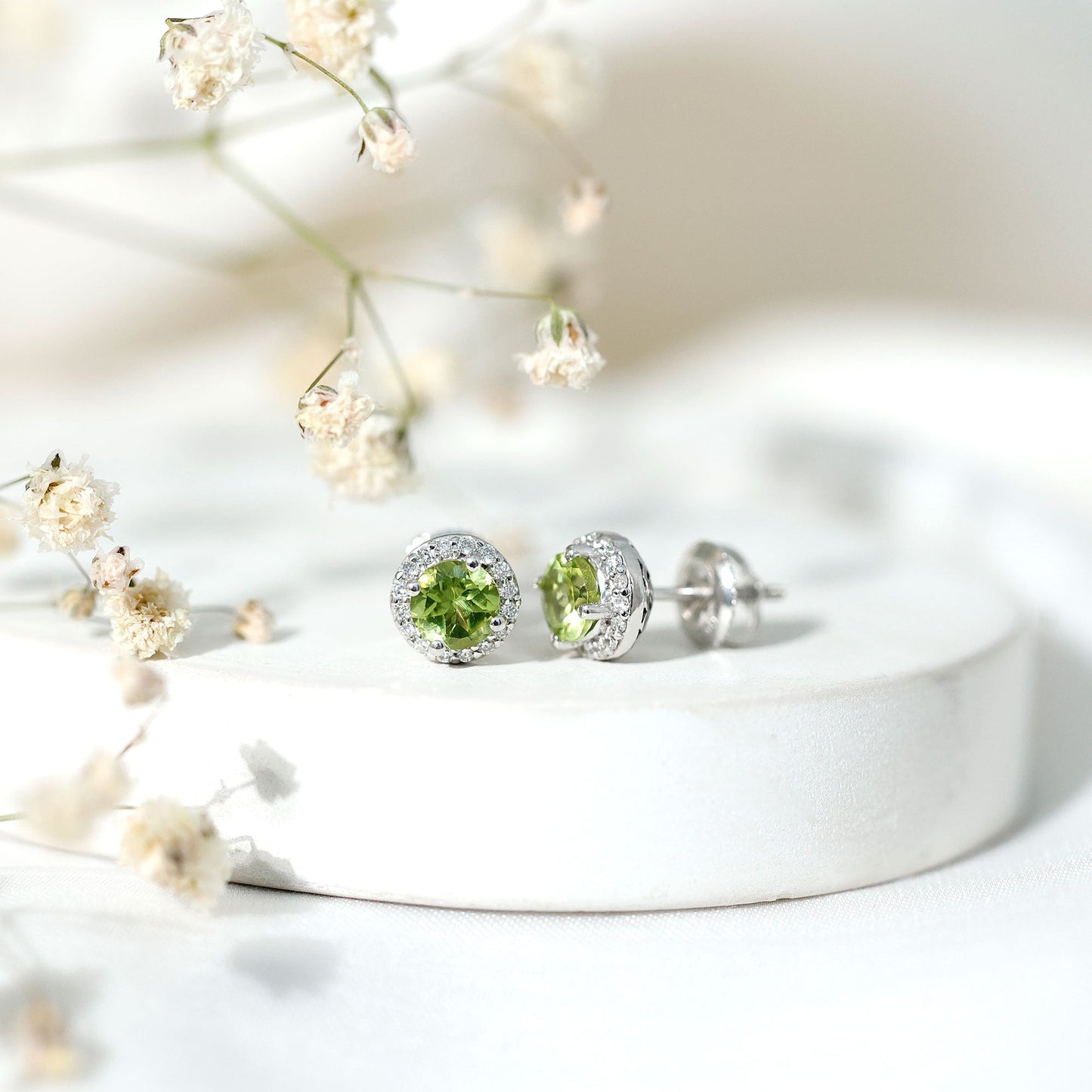 Classic Peridot and Diamond Stud Earrings For Women