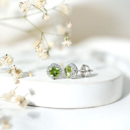 Classic Peridot and Diamond Stud Earrings For Women