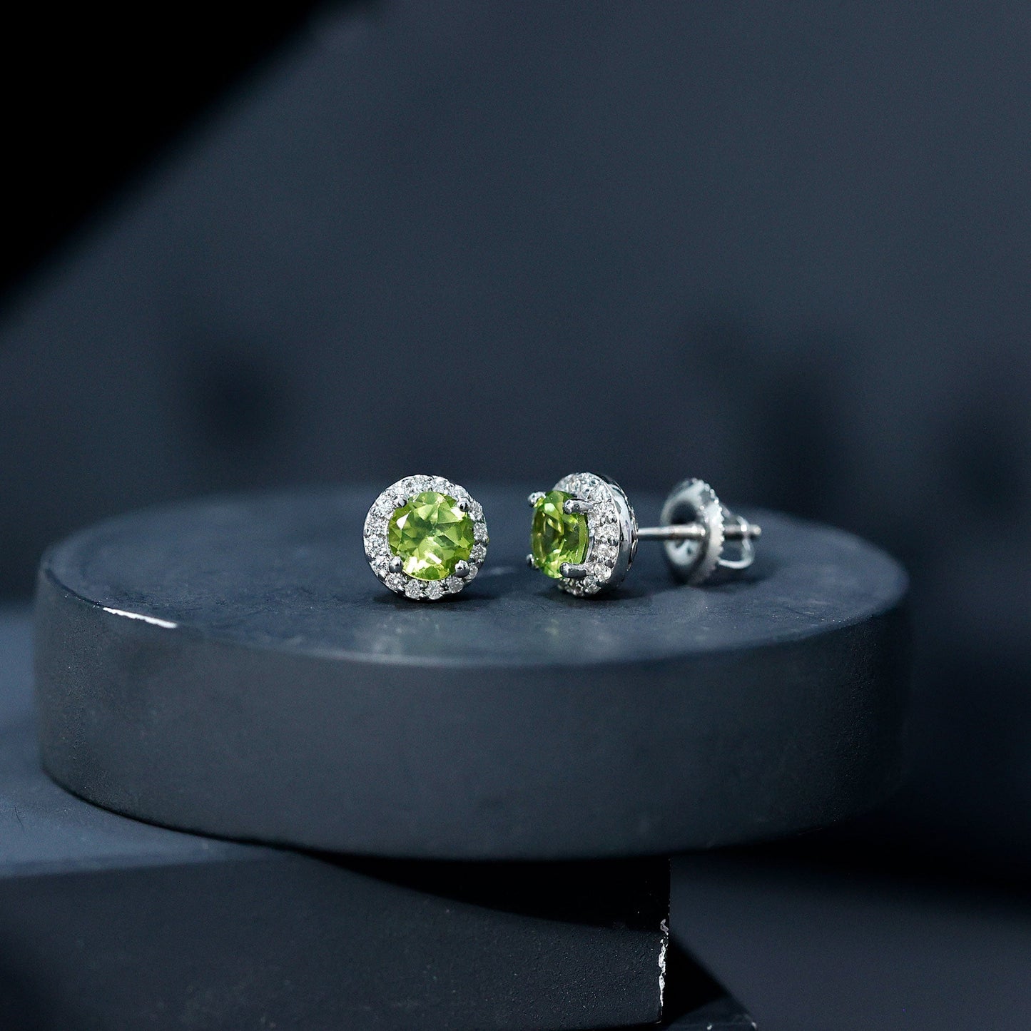 Classic Peridot and Diamond Stud Earrings For Women