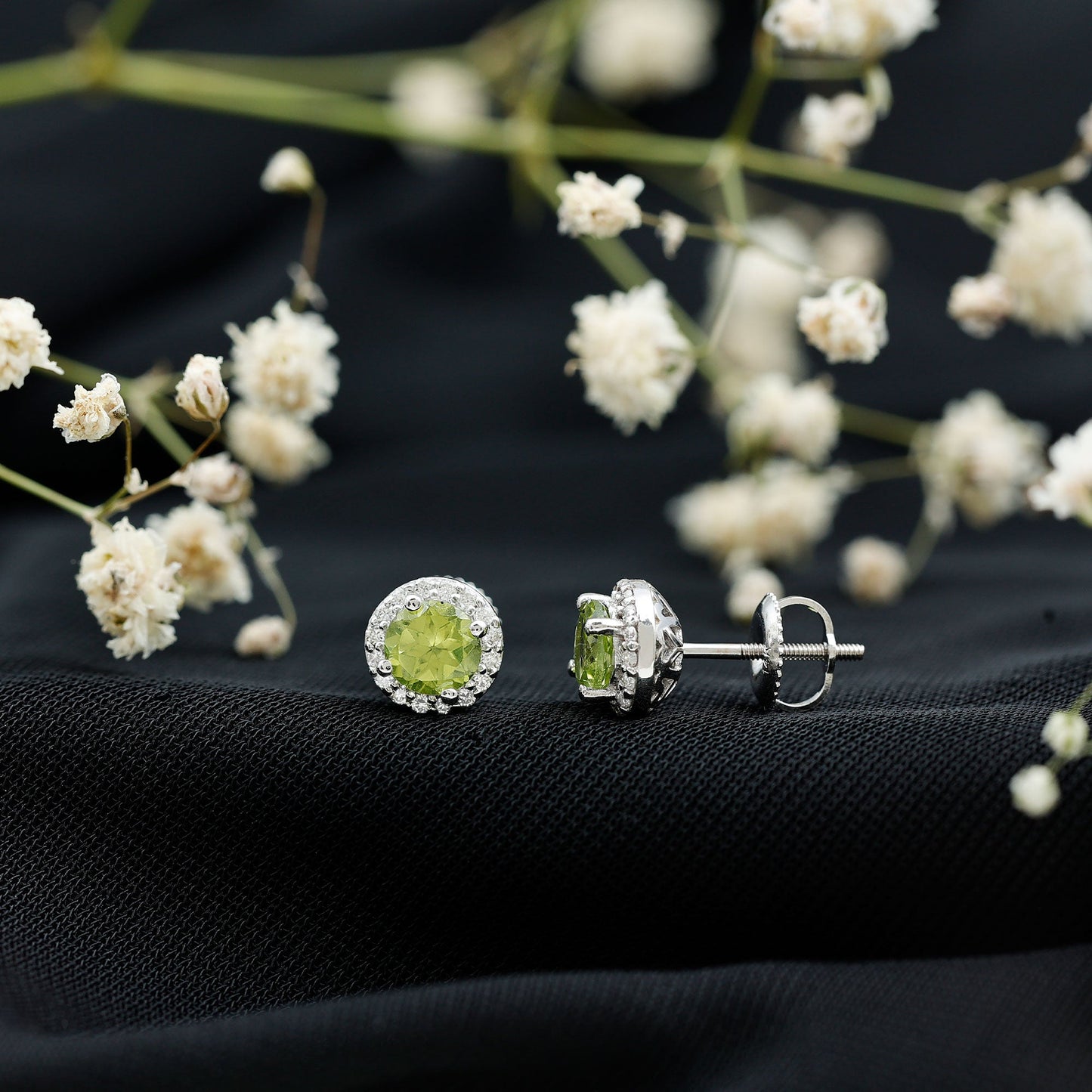 Classic Peridot and Diamond Stud Earrings For Women
