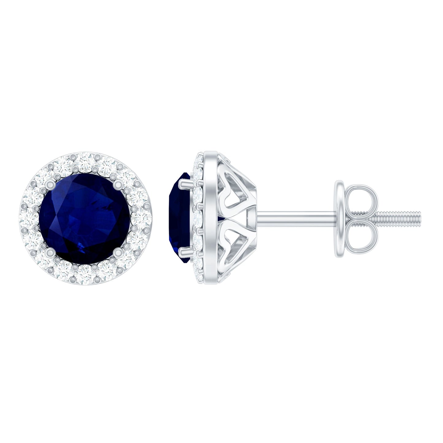 Real 1.9 Carat Blue Sapphire and Diamond Halo Stud Earrings