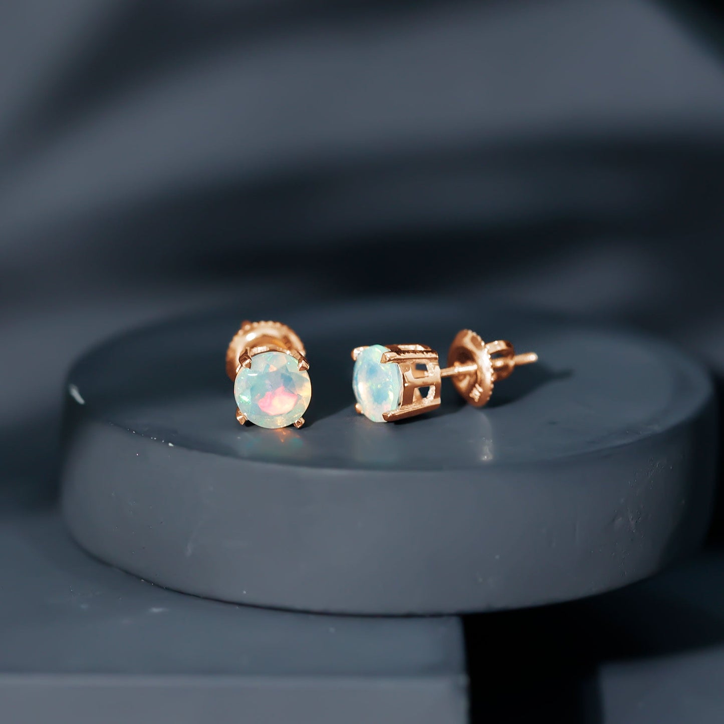 October Birthstone Ethiopian Opal Solitaire Stud Earring