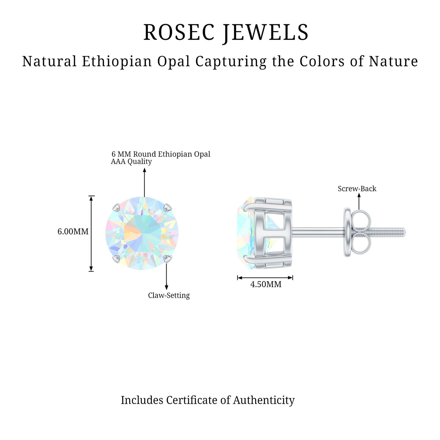 1.6 Carat Solitaire Ethiopian Opal Stud Earrings in Silver