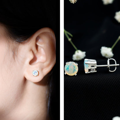 October Birthstone Ethiopian Opal Solitaire Stud Earring
