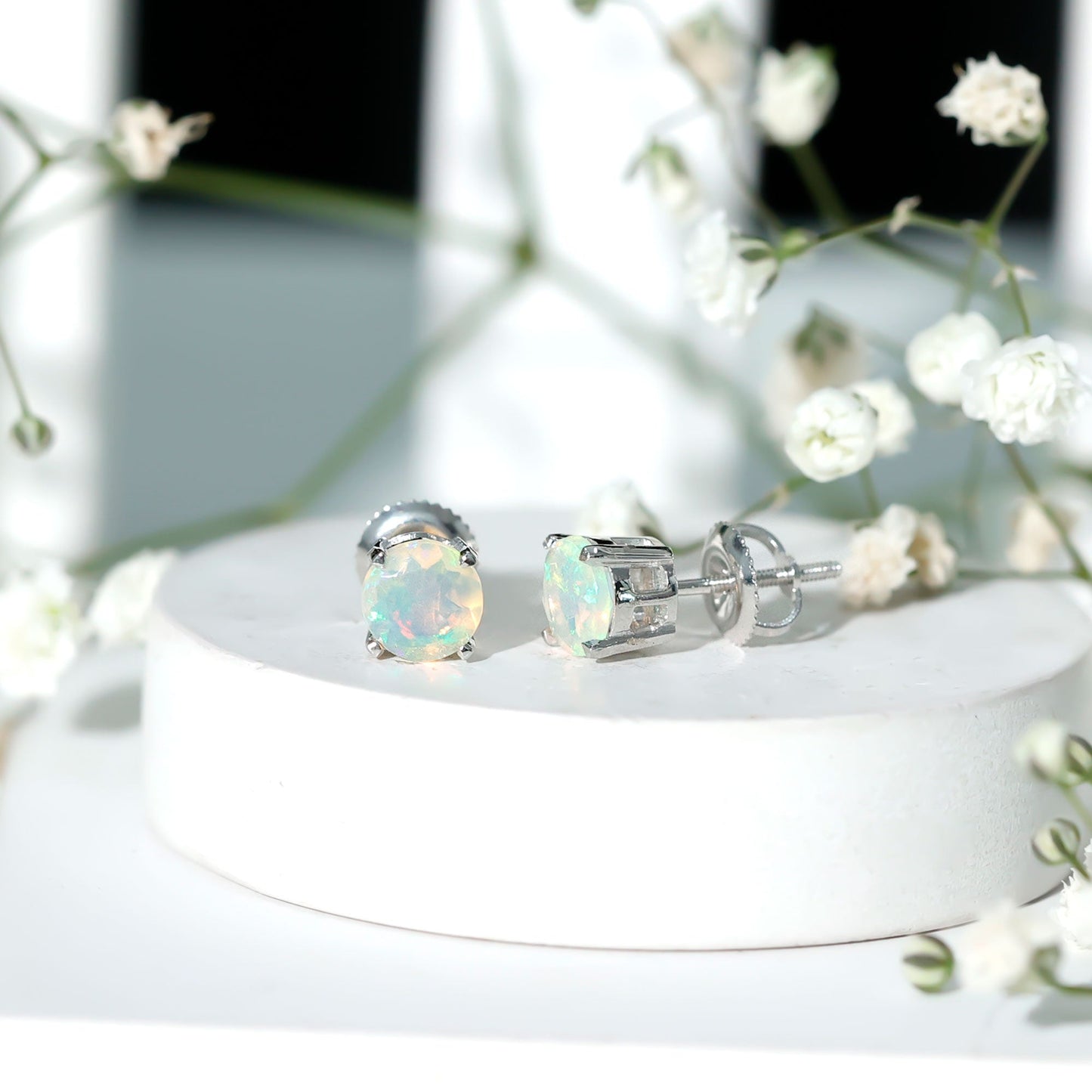 October Birthstone Ethiopian Opal Solitaire Stud Earring