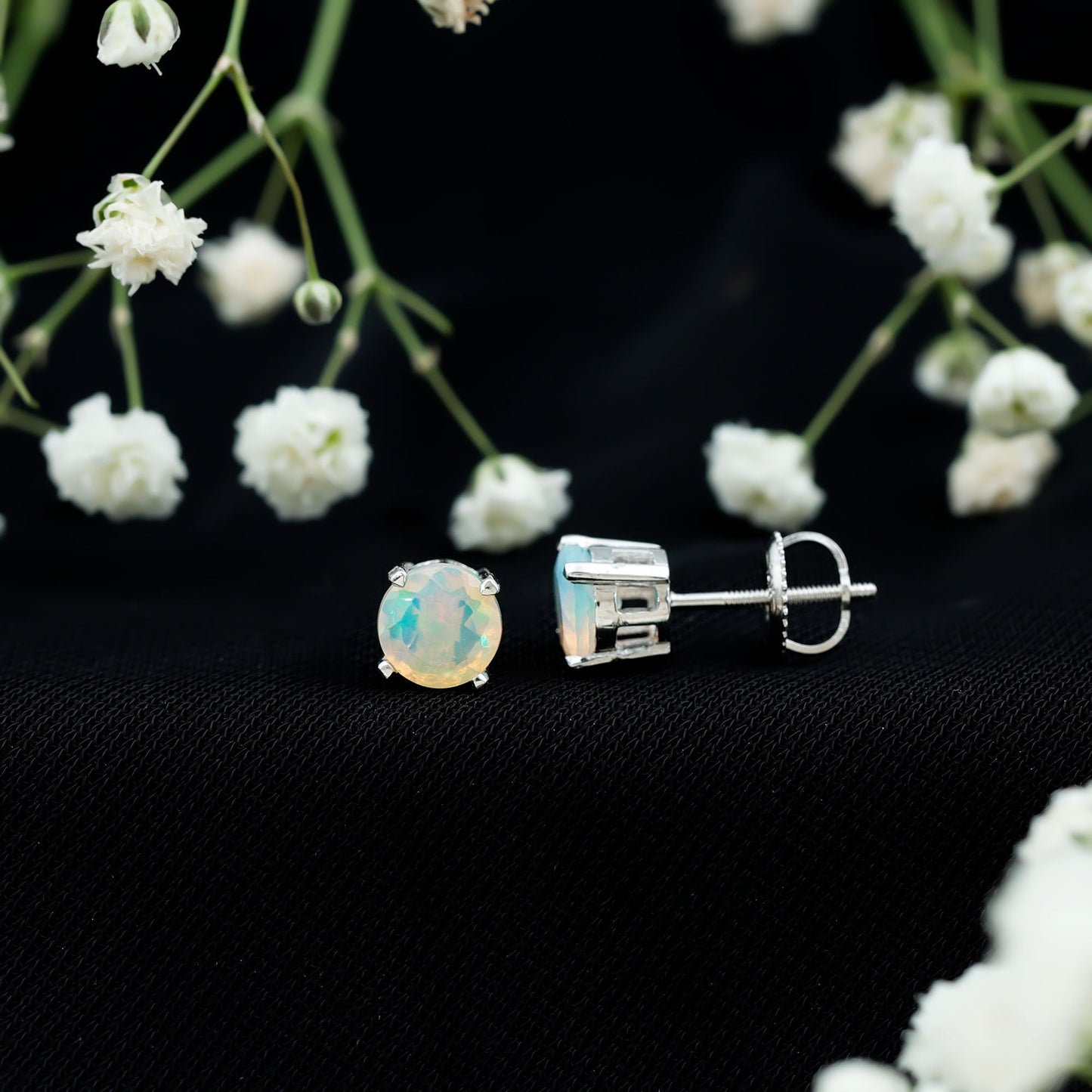 1.6 Carat Solitaire Ethiopian Opal Stud Earrings in Silver