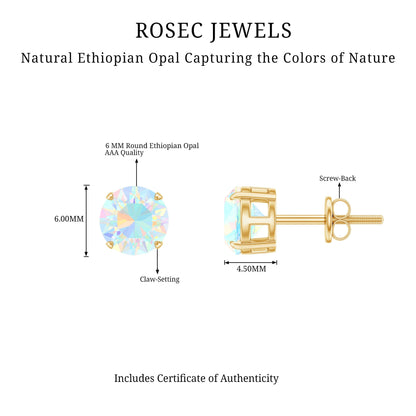 October Birthstone Ethiopian Opal Solitaire Stud Earring